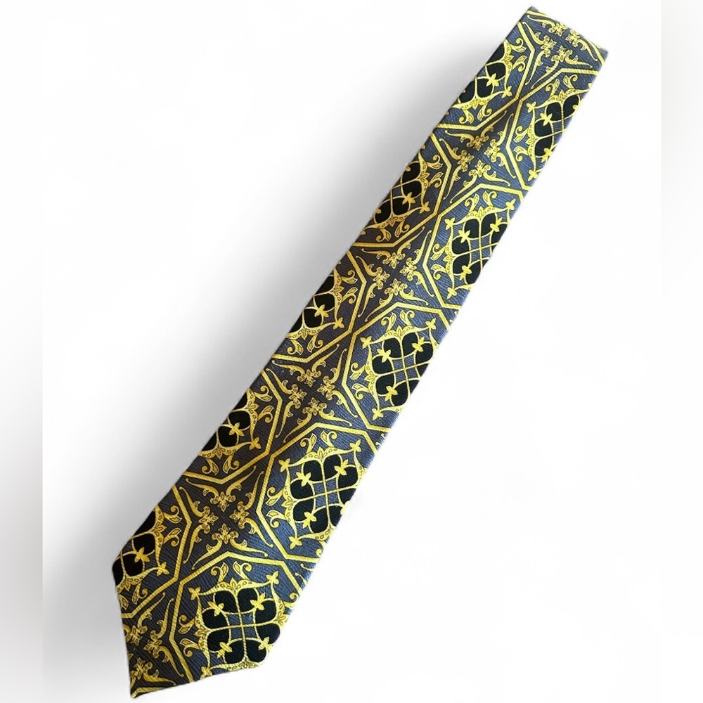 Vintage Gianni Versace Yellow and Black Patterned Neck Tie